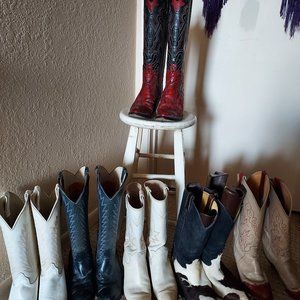 Ladies' cowboy boots red & black with reptile vamp